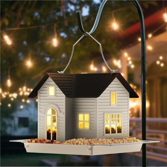 Other - Solar Bird Feeder - Hanging Metal Bird House Feeder with Solar Lights, Outdoor